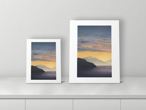 What the Mountains See by Mel P, 11x14 and 16x20 prints side by side