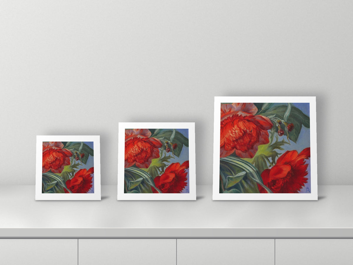 Flowers 4 by Angela Muellers, 10x10, 12x12 and 16x16 prints side by side