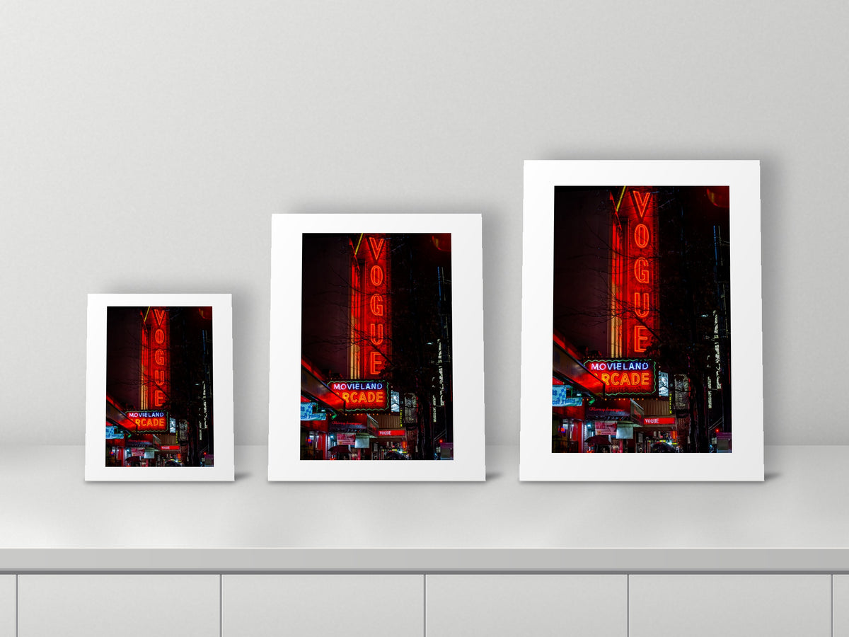 Granville Mall Vogue by Gord McCaw, 11x14, 16x20 and 18x24 prints side by side