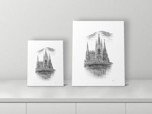 Sagrada Familia by Mel P, 11x14 and 16x20 prints side by side