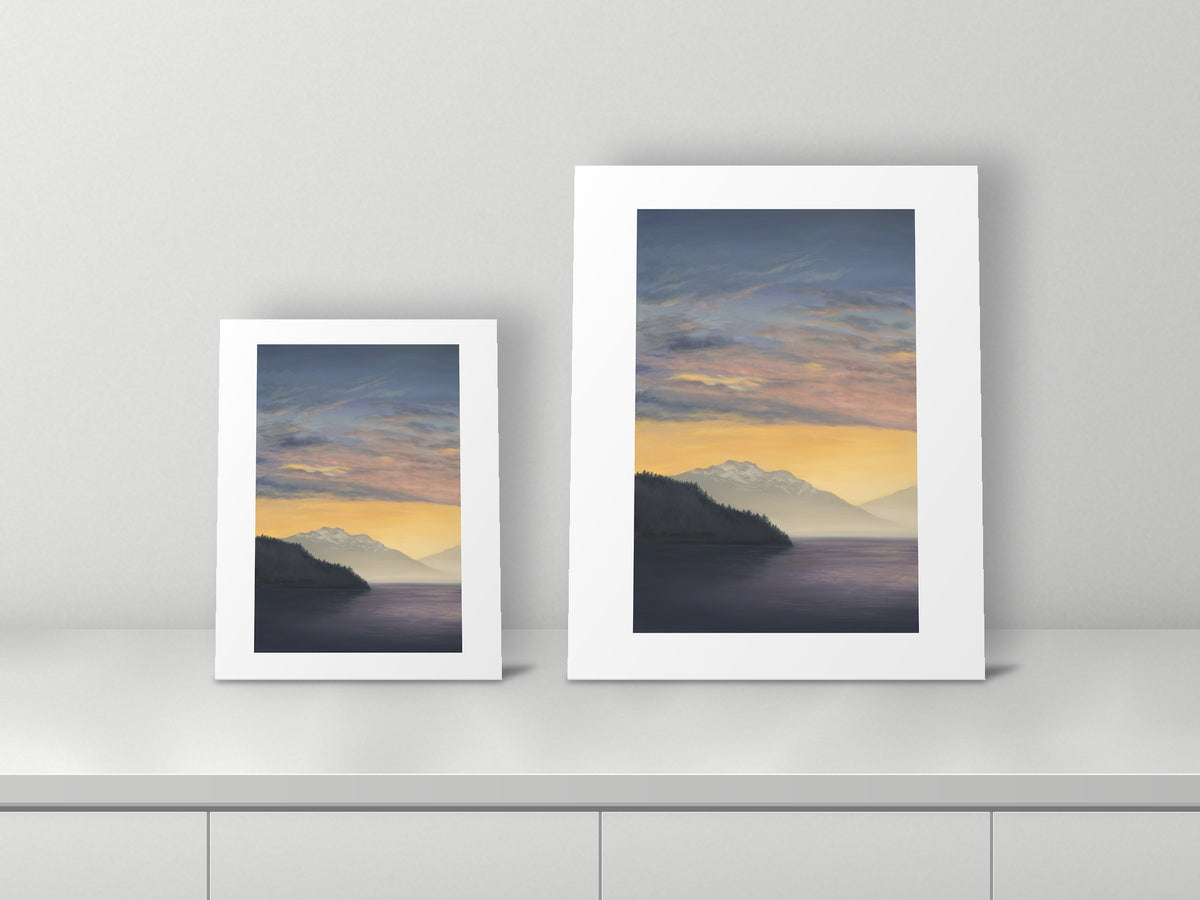 What the Mountains See by Mel P, 11x14 and 16x20 prints side by side