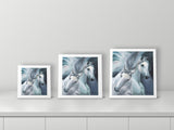 White Horses by Angela Muellers, 12x12, 16x16 and 17x18.07 prints side by side